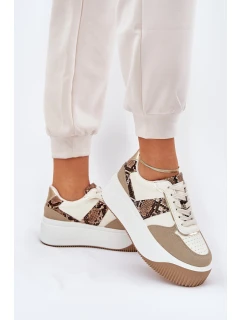 Sneakersy Damskie Na Masywnej Platformie Zwierzęcy Wzór Beżowe Telanila