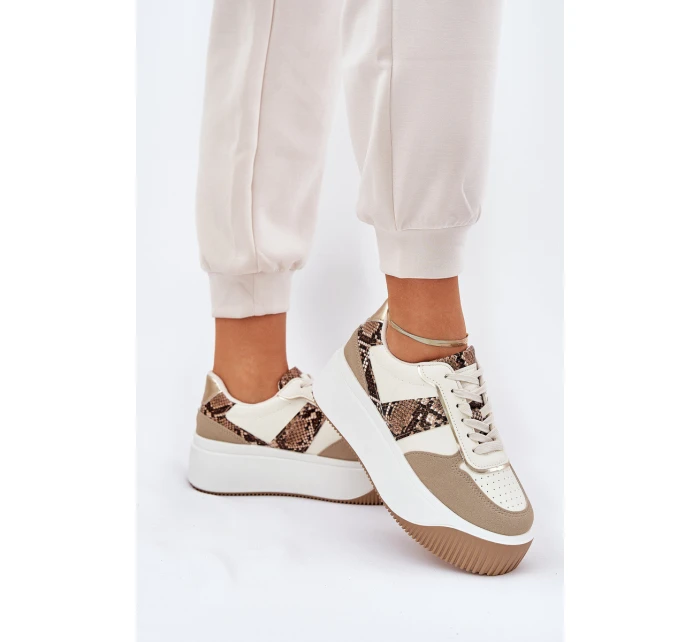 Sneakersy Damskie Na Masywnej Platformie Zwierzęcy Wzór Beżowe Telanila Sneakersy Damskie Na Masywnej Platformie Zwierzęcy Wzór Beżowe Telanila
