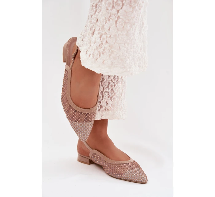Síťované baleríny s odhaleným patou Béžové Pyvona