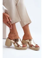 Zazoo Kožené papuče na bloku, zlaté Zazoo Kožené papuče na bloku, zlaté