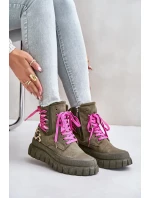 Dámske členkové topánky na platforme s ozdobným čipkovaným leopardím vzorom zelené Edidda Dámske členkové topánky na platforme s ozdobným čipkovaným leopardím vzorom zelené Edidda