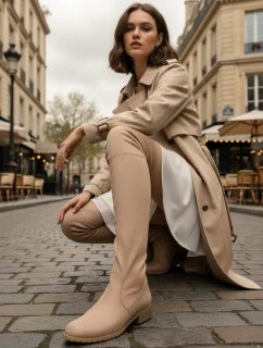 Dámske semišové béžové čižmy FashionStreet ZY1332