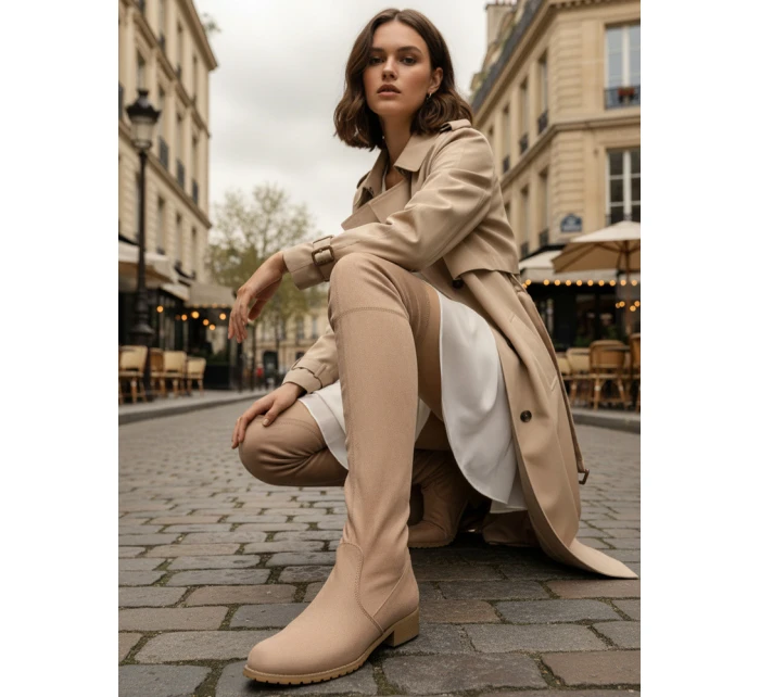 Dámské semišové béžové kozačky Dstreet model 21995706 - FashionStreet Dámské semišové béžové kozačky Dstreet model 21995706 - FashionStreet