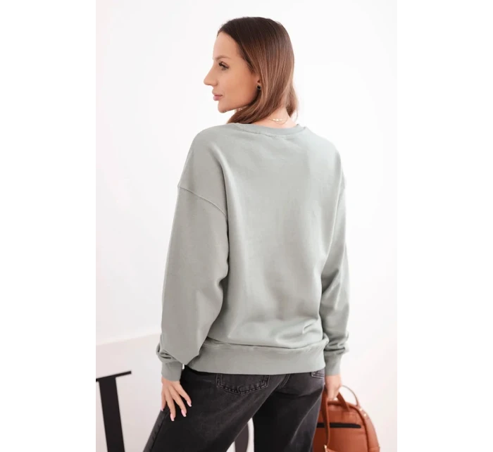 Dámská mikina z bavlny basic s kulatým výstřihem tmavě mátová Dámská mikina z bavlny basic s kulatým výstřihem tmavě mátová