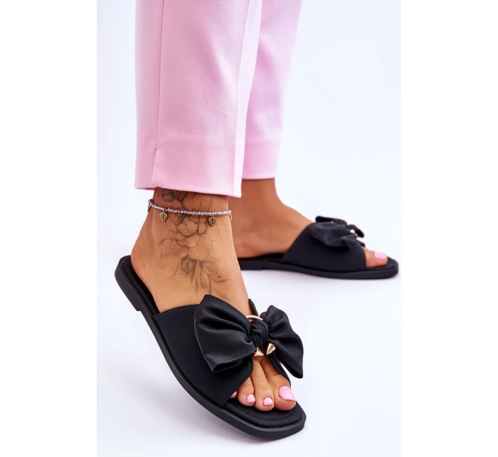 Dámské kožené pantofle s mašlí černé model 21616468 - EVENTO