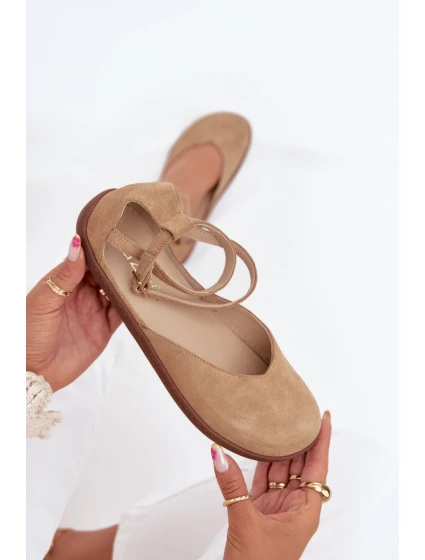 Zamszowe Baleriny Damskie Barefoot Z Paskami Zazoo 191 Beżowe