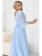 Dlouhé třpytivé plus size šaty s výstřihem a rukávy modré model 21957849 - numoco basic