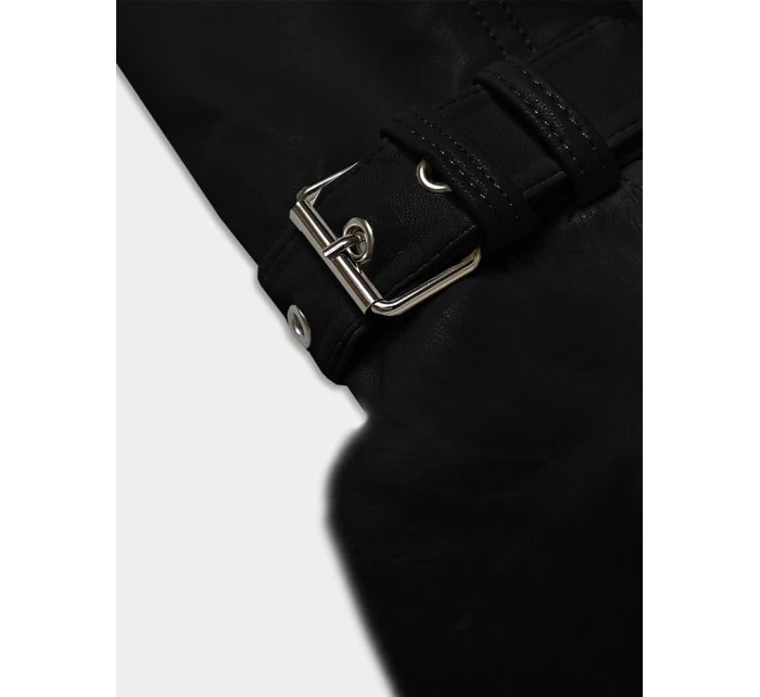 Černá dámská kožešinová bunda s prvky z eko kůže model 21248512 - J.STYLE
