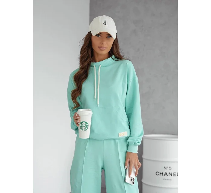 Dámska tepláková súprava v mätovej farbe - mikina so stojačikom a nohavice (82162)