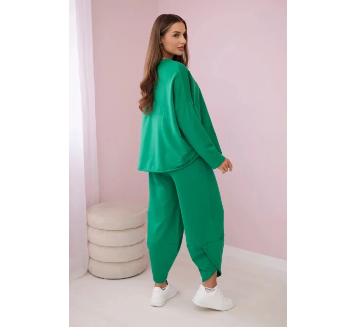 Bavlněná mikina kalhoty set zelený