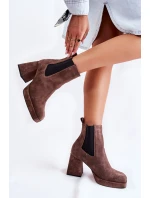 Zamszowe Botki Na Masywnym Obcasie Laura Messi 2519 Brązowe