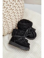Ciepłe Botki Śniegowce Dziecięce Wiązane Czarne Asija Ciepłe Botki Śniegowce Dziecięce Wiązane Czarne Asija
