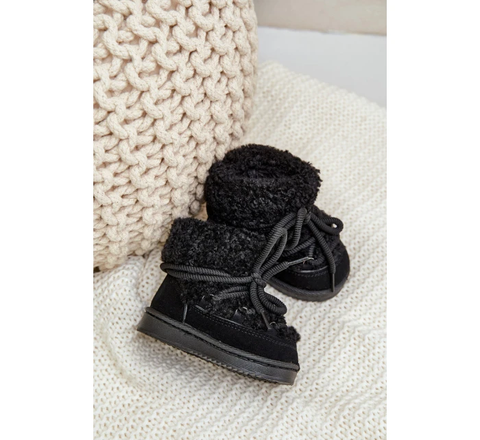 Ciepłe Botki Śniegowce Dziecięce Wiązane Czarne Asija Ciepłe Botki Śniegowce Dziecięce Wiązane Czarne Asija
