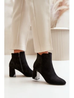 Ocieplane Botki Na Obcasie Słupku Z Lustrzanym Elementem Czarne Silvare