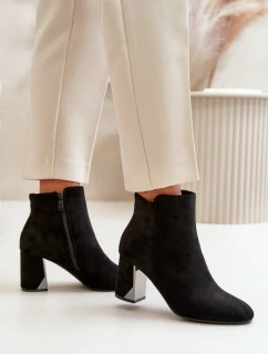 Ocieplane Botki Na Obcasie Słupku Z Lustrzanym Elementem Czarne Silvare