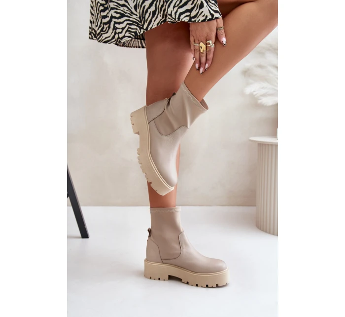 Dámské boty na z přírodní kůže béžové model 21673000 - Zazoo