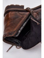 Dámské kotníkové boty z pravé kůže na ploché podrážce model 21713963 hnědé - Maciejka