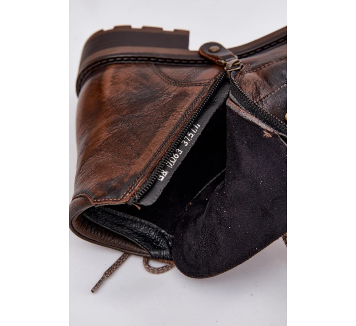 Dámské kotníkové boty z pravé kůže na ploché podrážce model 21713963 hnědé - Maciejka