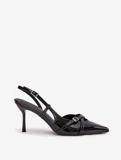 Dámske lakované lodičky s odhaleným podpätkom a remienkami Ravira - čierne