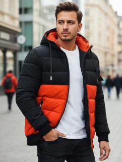 Pánska zimná bunda s kapucňou oranžovo-čierna FashionStreet TX5097
