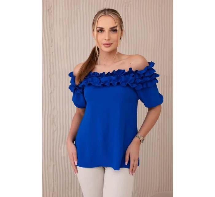 Španielska blúzka s malým volánom v chrpovo modrej farbe