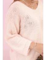 Dámsky mohérový sveter s výstrihom do V v púdrovo ružovej farbe