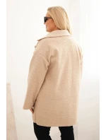 Dámský kabát Plus Size beránek s vlnou a kapsami béžový Dámský kabát Plus Size beránek s vlnou a kapsami béžový