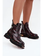 Lakované dámské obuv z přírodní kůže s bordó model 21712396 - Artiker Lakované dámské obuv z přírodní kůže s bordó model 21712396 - Artiker