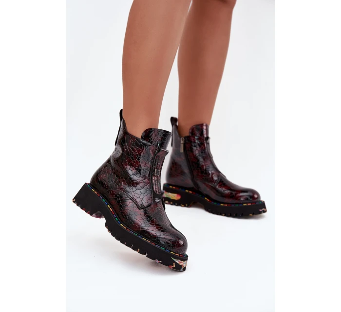 Lakované dámské obuv z přírodní kůže s bordó model 21712396 - Artiker Lakované dámské obuv z přírodní kůže s bordó model 21712396 - Artiker