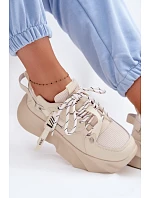 Kožené dámské tenisky model 22095164 Béžové - Goe