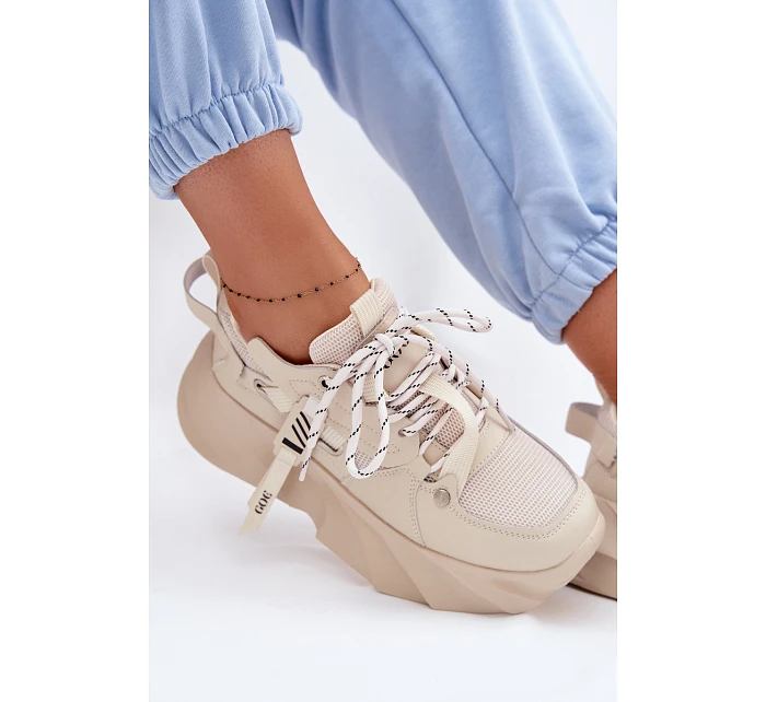 Kožené dámské tenisky model 22095164 Béžové - Goe