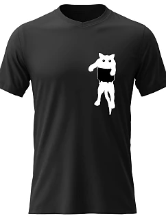 Dámské bavlněné tričko s potiskem - KOČKA V KAPSE - černé