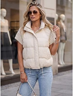 Krótka kamizelka damska pikowana ecru model 22341151 - FashionStreet