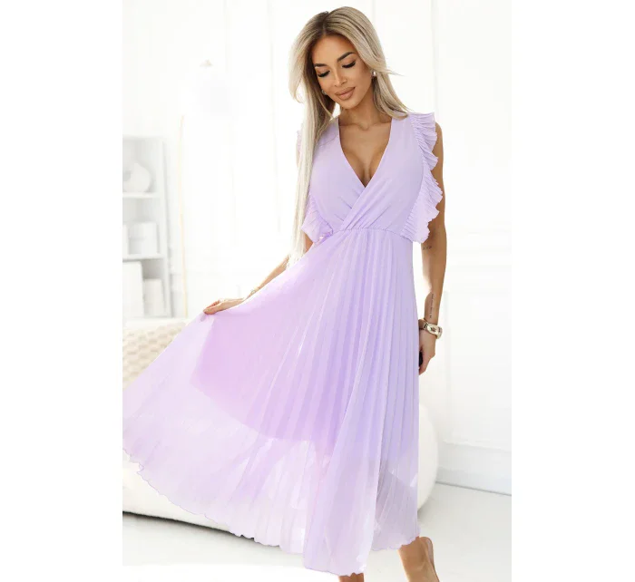 plisované šaty s volánky a výstřihem barva model 20952086 - numoco