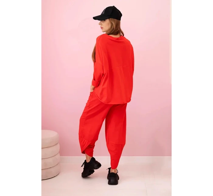 Bavlněná mikina kalhoty set červený