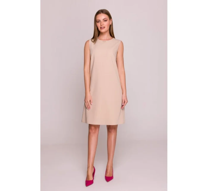 S408 Šaty bez rukávov - béžové