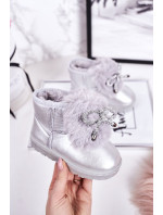 Dievčatá Snehové teplé topánky s kožušinou Silver Aurora
