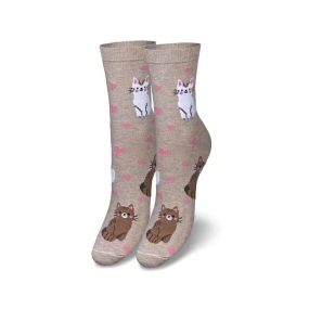Dámske ponožky s mačkou a srdcom - béžové Dámske ponožky s mačkou a srdcom - béžové