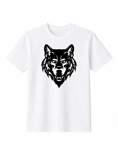Pánske bavlnené tričko s potlačou - WOLF - biele