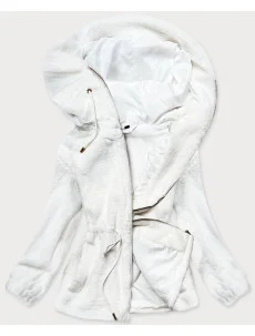 Biela kožušinová dámska bunda s kapucňou (BR9596-26)