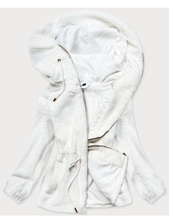 Biela kožušinová dámska bunda s kapucňou (BR9596-26)