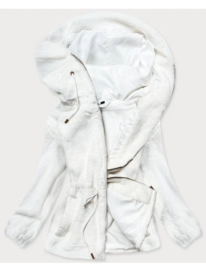 Biela kožušinová dámska bunda s kapucňou (BR9596-26)