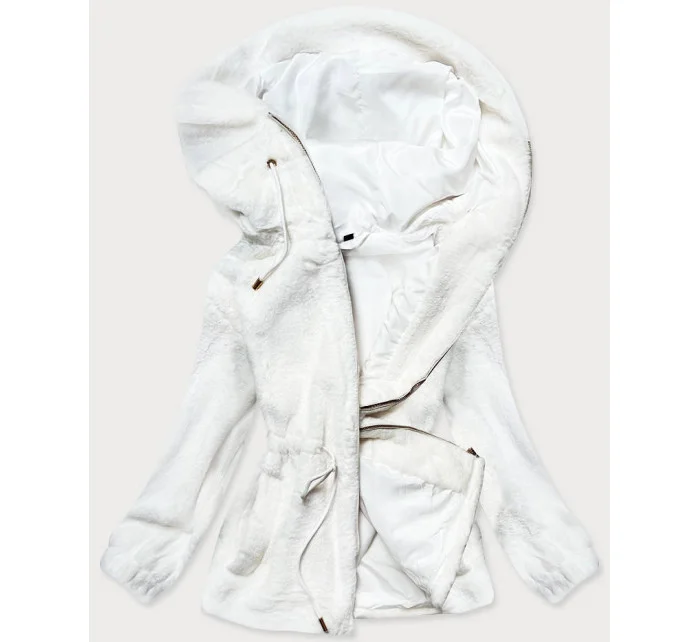 Biela kožušinová dámska bunda s kapucňou (BR9596-26)