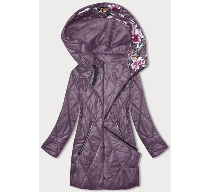 Fialová dámska bunda s ozdobnou kapucňou (B8215-71)