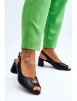 Modne Skórzane Sandały Na Obcasie Czarne Hette
