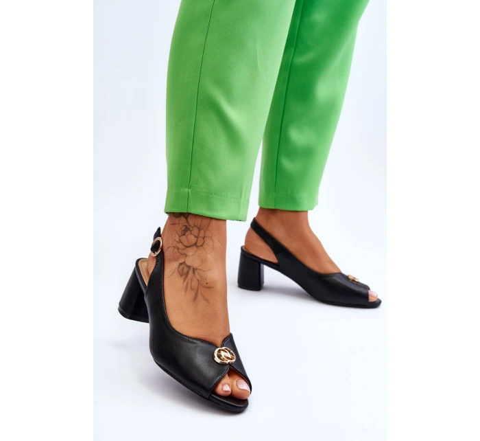 Modne Skórzane Sandały Na Obcasie Czarne Hette