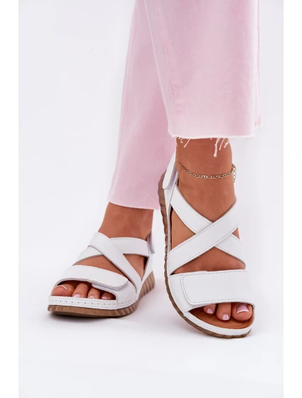 Skórzane Sandały Damskie Na Rzep Maciejka L6848-11 Białe