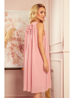 Šifónové šaty s viazaním Numoco ALIZEE - ružové