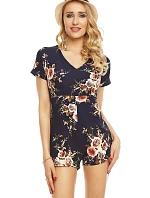Overal dámsky Šortkové s krátkym rukávom kvetinový tmavomodrý - Tmavo modrá - Noémi Kent Paris