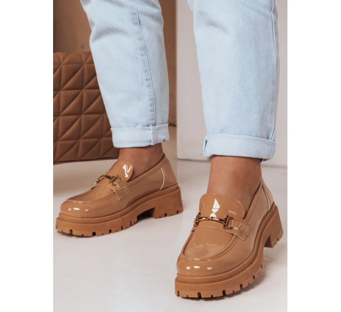 Dámské lakované mokasíny khaki model 21983972 - Dstreet Dámské lakované mokasíny khaki model 21983972 - Dstreet